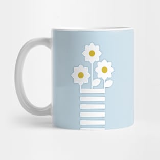 Pretty white abstract flowers design on baby blue background Mug